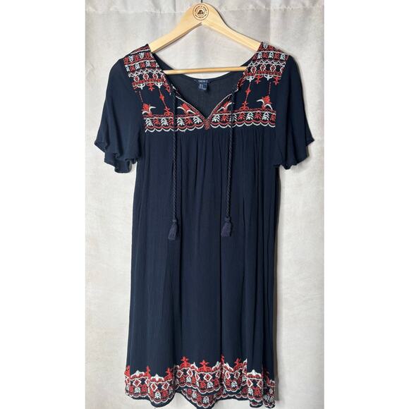 Forever 21 Navy Boho Blue Embroidered Dress - Picture 2 of 4